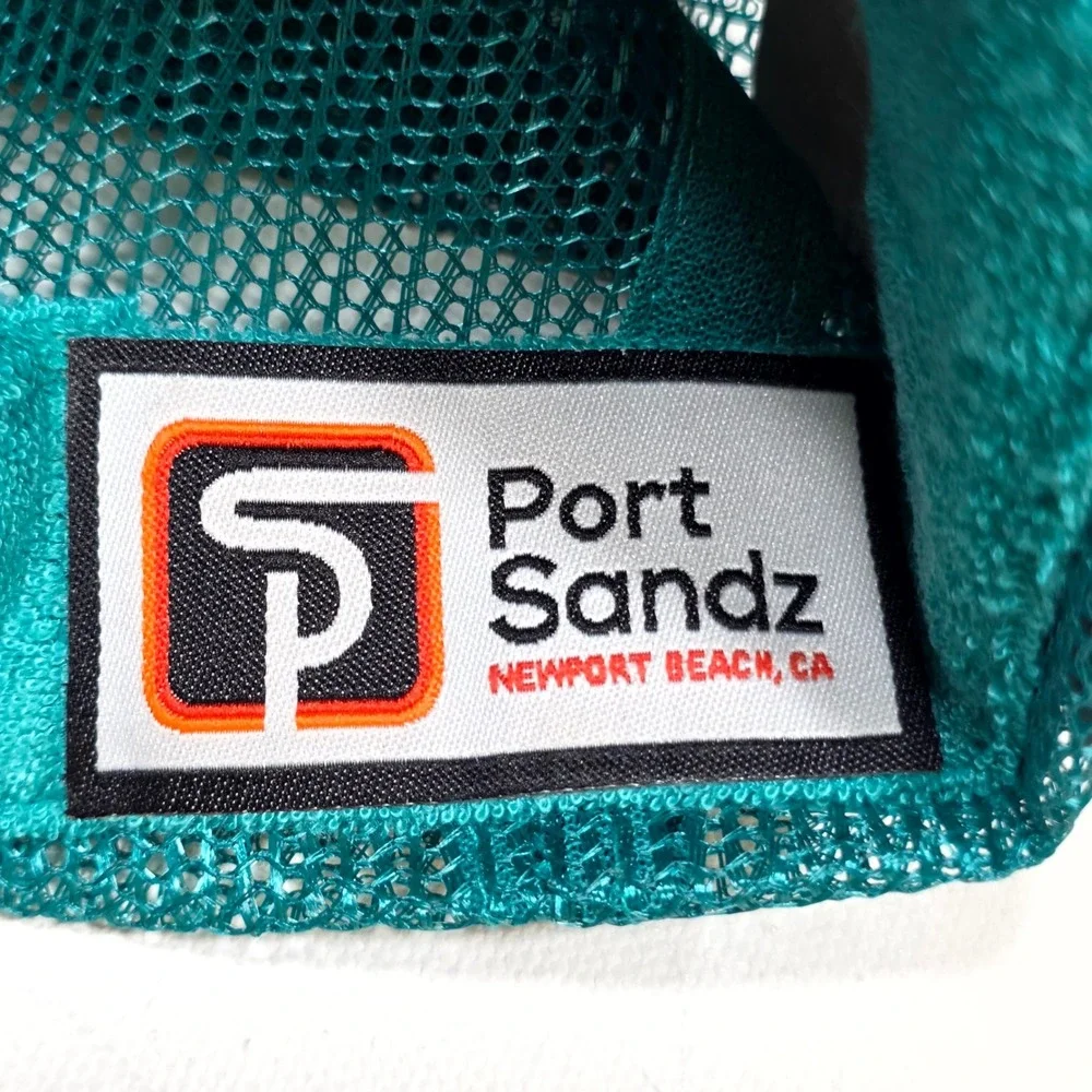 Port Sandz Trucker Hat Mens  Surfer Teal Chill Patch Retro Mesh Snapback Cap